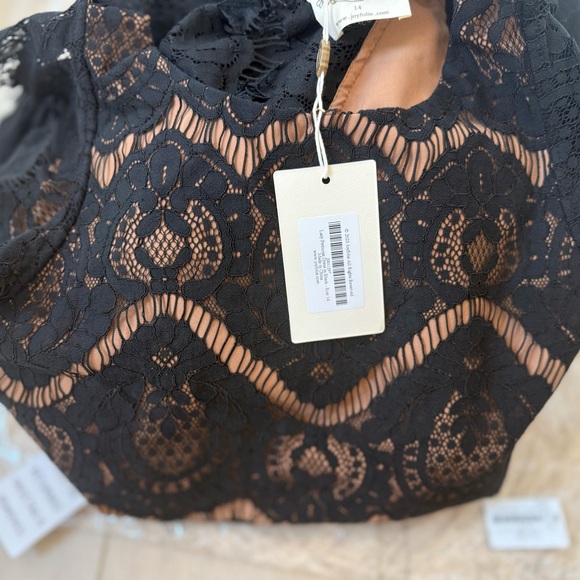 Joyfolie Black Petticoat Lace High Low Dress Elegant Lace sleeve Size 14 NEW Casual